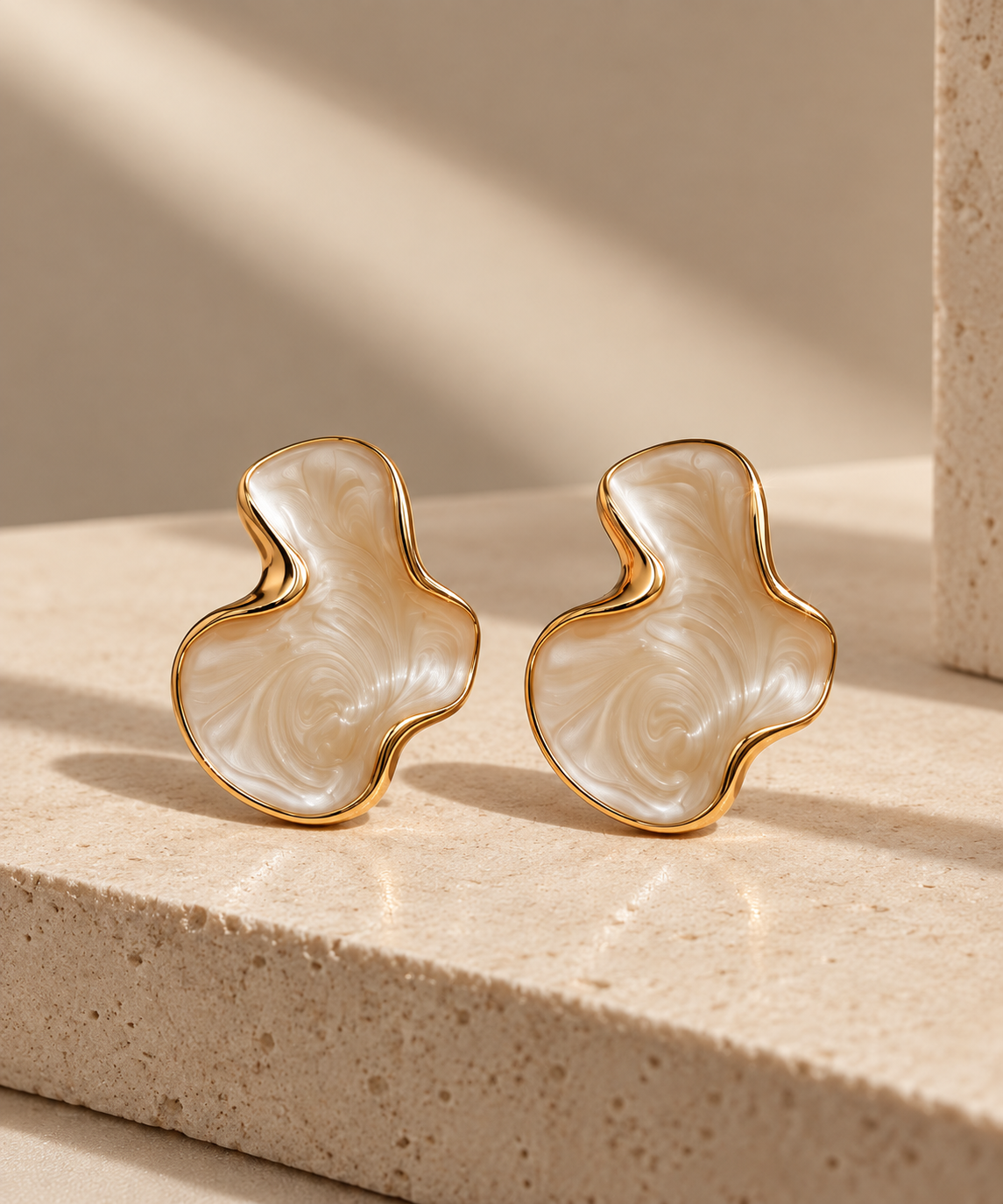 Wave Earrings — Ivory & Gold